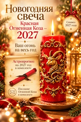 Свеча Годовая «Красная Огненная Коза — 2027» с астропрогнозом и посланием 8256